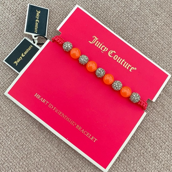 Juicy Couture Orange Silver Crystal Beads Friendship Adjustable Bracelet NWT - Picture 3 of 13